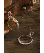 Boho 925 Silver Drop Hoop Stud Red Earrings Women Party Vintage Jewelry - £19.34 GBP