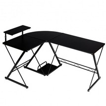 L-Shaped Desk Reversible Corner Computer Desk with Movable Shelf and CPU Stand- - £133.21 GBP