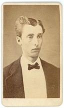Antique CDV Circa 1870s W.H. Fitton Odd Looking Man in Suit &amp; Tie Worcester, MA - £7.52 GBP
