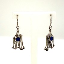 Vintage Sterling Silver Inlay Lapis Mid Century Modern Abstract Dangle Earrings - £43.65 GBP