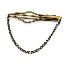 Vintage Gold Tone Tie Chain Bar Slide with Chain, Art Deco Brass Tie Clip, Mens - $28.06