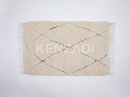 KENZADI Authentic Handmade Beni Ouarain Rug 3x3 feet Classic Moroccan White Wool - £219.78 GBP