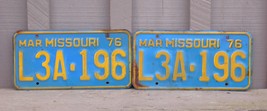 1976 Missouri License Plates L3A 196 MO Blue &amp; Yellow Pair - £11.86 GBP