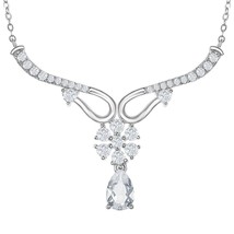 Y Design Flower and 3.15 cttw White Topaz Teardrop Bridal Necklace - £193.86 GBP