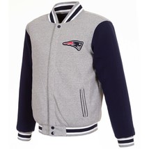 NFL New England Patriots Reversible Full Snap Fleece Jacket JHD 2 Front Logos - £94.26 GBP