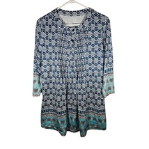 Show Lai Womens 3/4 Sleeve Tunic Blues Hobo Floral Size Large - $13.16