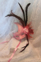 eye MASK pink w/glittered swan rose &amp; feathers Halloween New Years (party bx) - £10.28 GBP