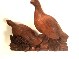 Vintage Wooden Carving of Two Quail, Highly Detailed Sculpture, 16&quot;w x 13&quot;t - £35.01 GBP