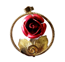 Vintage Metal Necklace Pendant Rose Flower Gold Tone Charm Jewelry F10B - $27.41 CAD