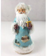 Greenbrier Beautiful Blue Coat Santa Holding Present &amp; Candy Cane 7&quot; Fig... - €10,22 EUR