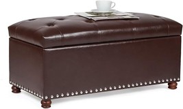 Faux-Leather Storage Ottoman Bench Button-Tufted Rectangular Footstool (... - $276.99