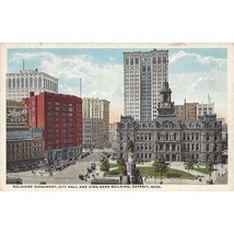 1920&#39;s Soldiers&#39; Monument, City Hall and Dime Bank Building, Detroit, Michigan - £5.44 GBP