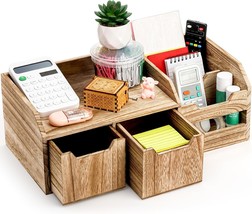 Yopay Wooden Desk Organizer Distressed Rustic, Office Desktop Organizer ... - $37.97