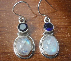 Faceted Iolite and Moonstone 925 Sterling Silver Dangle Earrings 619zba - £36.90 GBP