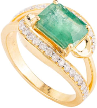 Magnificent Emerald &amp; Diamond Bypass Ring in 18k Solid Yellow Gold - £1,118.29 GBP