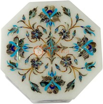 3&quot;x3&quot;x2&quot; Marble White Jewelry Vintage Box Turquoise Marquetry Art Christmas Gift - £151.95 GBP