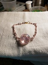 6-7.5 Rose Gold Necklace With Glass Pink Bead Hand Crafted Chain Each Link - £16.98 GBP