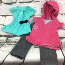 18” Doll Clothes 3Pc Lot Dark Gray Pants Green Blouse Pink Hooded Top - £11.67 GBP