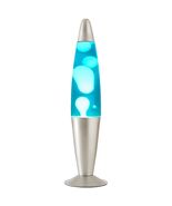 16&quot; Blue Lava Motion Volcano Lamp, White Wax in Blue Liquid, Silver Meta... - $39.94