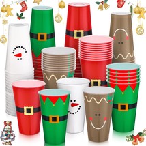 100 Pcs 16 Oz Christmas Cups Plastic Santa Disposable Cups Santa Belt Snowman El - $56.99