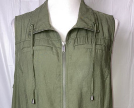 Army Style Safari Zipper Vest Sz X Green Pockets Lightweight Collared CJ... - £11.89 GBP
