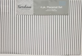 Set of 4 PVC In/Outdoor Polyvinyl Placemats(13x19&quot;)GREY &amp; WHITE DESIGN,Farmhouse - £18.24 GBP