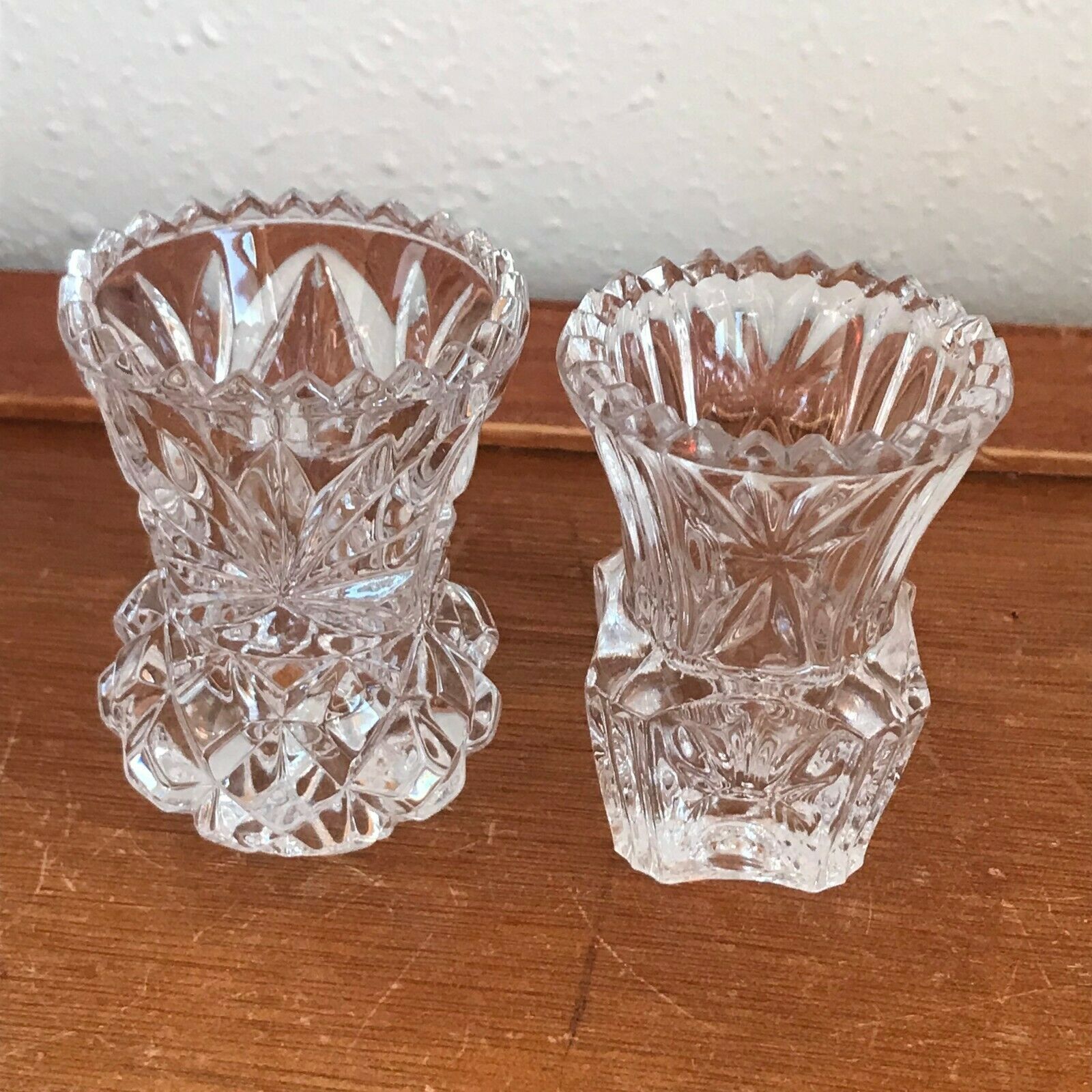 Primary image for Estate Lot of 2 Clear Glass Toothy Edged Toothpick Holders – 2 and 3/8th’s inche