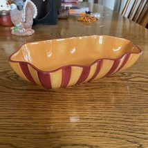 GAIL PITTMAN Siena Ruffle Oval Bowl Hand Painted Red and Yellow Stripes - £15.10 GBP