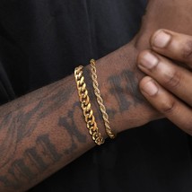 Basic Men's Cuban Twist Rope Chain Bracelets 1/2/3Pcs in One Set, Gold Color Sta - $17.10