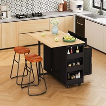 Kitchen Island Cart with Stools, Black &amp; Brown Set - $408.99