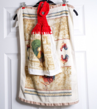 Rooster Farmhouse Kitchen Set of 3 Towels &amp; 2 Pot Holders Chickens Farm Animals - £13.21 GBP