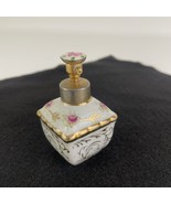 Vintage 1940s IRICE 3&quot; Porcelain Perfume Bottle White with Flowers Gold ... - $48.46