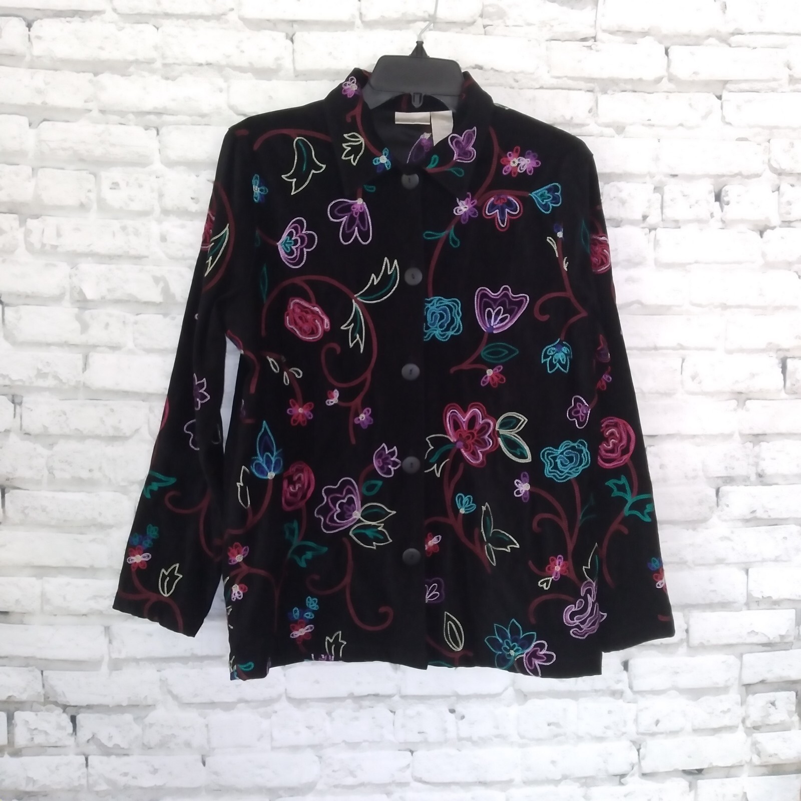 Koret Jacket Womens Small Black Embroidered Velvet Button Up Boho Elegan... - $24.99