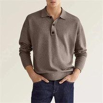 Men&#39;s Long Sleeve POLO Shirt Solid Color Lapel Button Office Pullover Fa... - $25.99