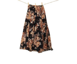 Vintage 70s Skirt Patty Woodard of CA Floral Full Linen Cotton  Brown and Cream - £22.58 GBP