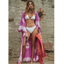 Free People Spell Bound Tie Dye Kimono Size OS Long Full Length Coverup Boho - £51.87 GBP