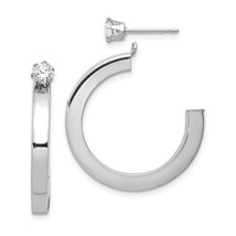 14K White Gold Polished J Hoop With CZ Stud Earring Jackets Jewerly - £178.25 GBP