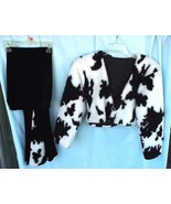 Fur Coat Black and White Pony Print Faux Fur Cropped Jacket and Pants Set  - £118.02 GBP