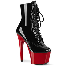 PLEASER Sexy 7&quot; Heel Red Platform Black Lace Up Two Tone Ankle Boots ADO1020/B/R - £69.56 GBP