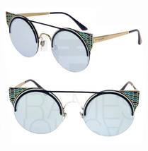 Bvlgari Serpenteyes BV6088 Gold Blue Mirrored Metal Round Flat Sunglasses 6088 - £192.89 GBP