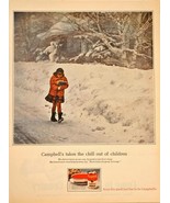 Campbells Tomato Soup Snow Winter Child walking 1964 Vintage Print Ad - $14.81 CAD