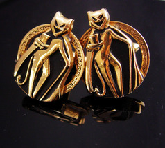 vintage Black cat cufflinks  / Halloween cat costume / Vintage sexy gold... - $265.00