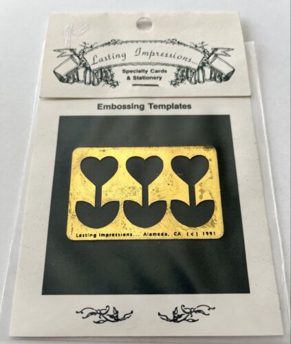 Primary image for Lasting Impressions Brass Embossing Template 3 Heart Flowers 1991 USA NIP