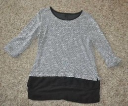Womens Shirt Massini Black &amp; White 3/4 Long Sleeve Scoop Neck Top-size M - $11.88