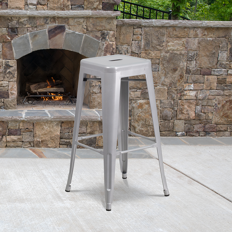 30" Silver No Back Metal Stool CH-31320-30-SIL-GG