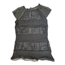 Karen Millen Designer Black Mesh Lace Blouse Cap Sleeve Women&#39;s Size 2 - £34.71 GBP