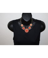 Orange/Pink Coral Faceted Plastic Bead Collar Medallion Necklace Gold To... - $276.56 MXN