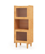 3-Cube Bamboo Storage Cabinet with Open Compartment and 2 Acrylic Doors-... - $223.41