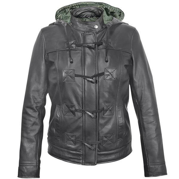 Xelement X639 Womens Soft Naked Leather Jacket  Zip-Out Hood Fern-Green Striped - $59.99