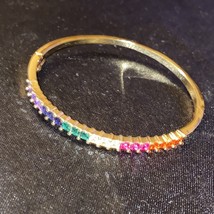 24k Gold Plate Rainbow Cubic Zirconia Crystal Cuff Bracelet - £15.64 GBP